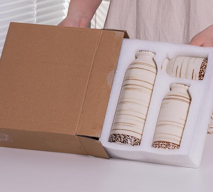 Beige Ceramic Vase Set of 3, Farmhouse Decorative Vase for Pampas Grass, Living Room, Bathroom, Bookshelf, Centerpieces Beige