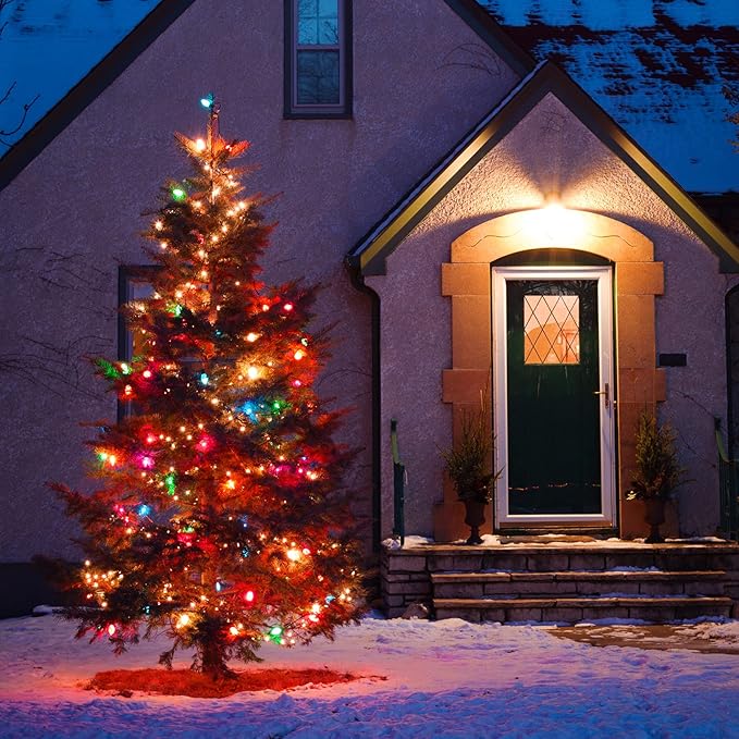 50FT C7 Multicolor Christmas Lights, C7 Vintage Christmas String Lights with 50+2 Plastic Bulbs(2 Spare), Weatherproof Hanging Christmas Lights for Holidays Christmas Tree House Party Patio Decor