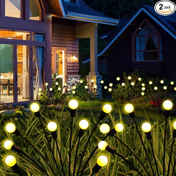 Garden Lights Outdoor, 2 Pack 20 LED Solar Firefly Lights Waterproof, Sway by Wind, Solar Swaying Light for Yard Patio Backyard Garden Planter Flower Bed Pathway Outdoor Decoration (Warm White)