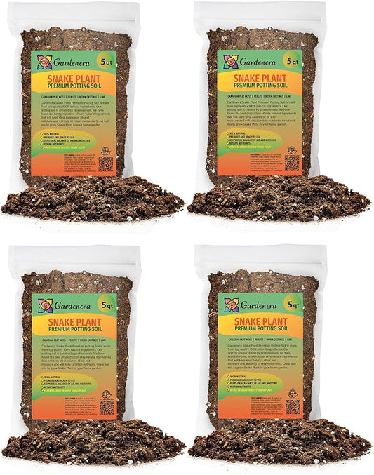 Premium Snake Plant Potting Soil Mix - 20 Quart - Green Sansevieria Trifascatia Zeylanica Plants, Plant or Re-Pot Your Snake Plant (4 Bags of 5 Quart)