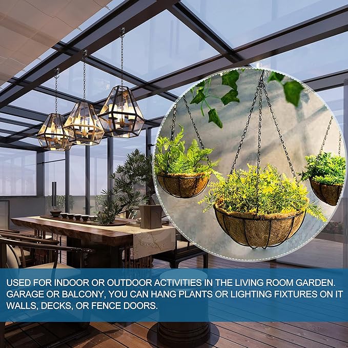 Ceiling Hooks for Hanging Plants (4 PCS Black),Heavy Duty Metal Plant Hooks, Screw in Hooks for Hanging Birdfeeders, Lamps, Planters, Outdoor Decorative Hooks up to 33 lbs