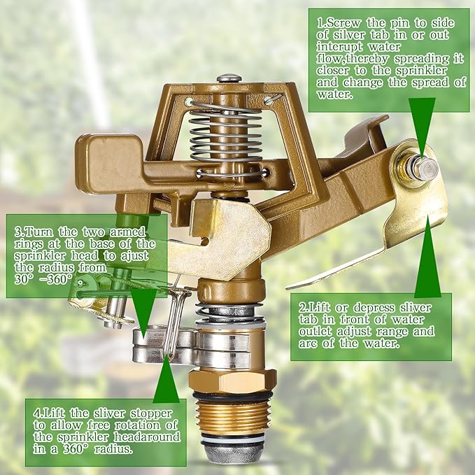 Ferraycle 16 Pieces 1/2 Inch Brass Impact Sprinkler Head with Nozzles Heavy Duty Adjustable 0-360 Degrees Impulse Sprinkler Head Lawn Watering for Yard Irrigation
