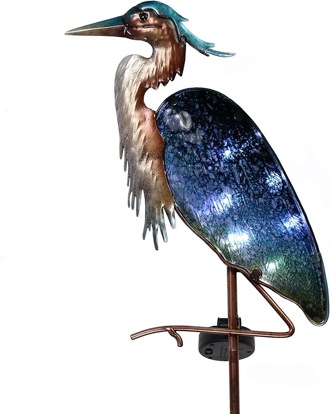 TERESA'S Collections Garden Decor for Outside Blue Heron Solar Lights, 42" Glass Lawn Ornaments with Outdoor Lights Decorative Stake, Yard Art Decorations Outdoor for Patio Gifts for Mom Grandma