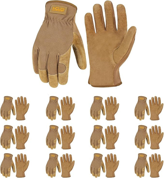 HANDLANDY Leather Work Gloves for Men & Women, Reinforced Durable Garden Gloves, Cowhide Working Glove for Gardening