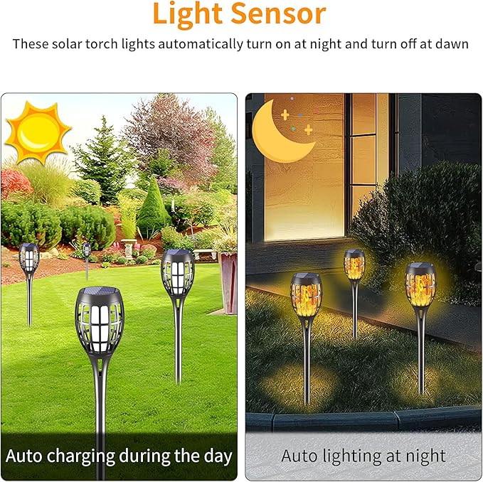 8 Pack Led Solar Torch Light with Flickering Flame Outdoor Waterproof Solar Flame Torch Garden Lights for Outside Yard Pathway Decoration