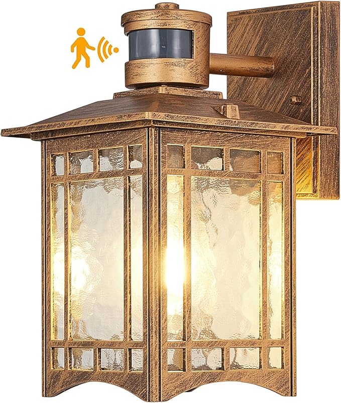 Brown Motion Sensor Outdoor Lights Wall Mount - Dusk to Dawn Exterior Light Fixture for Outside House Porch Patio Garage - Waterproof Lantern with Yard Front Motion Detector