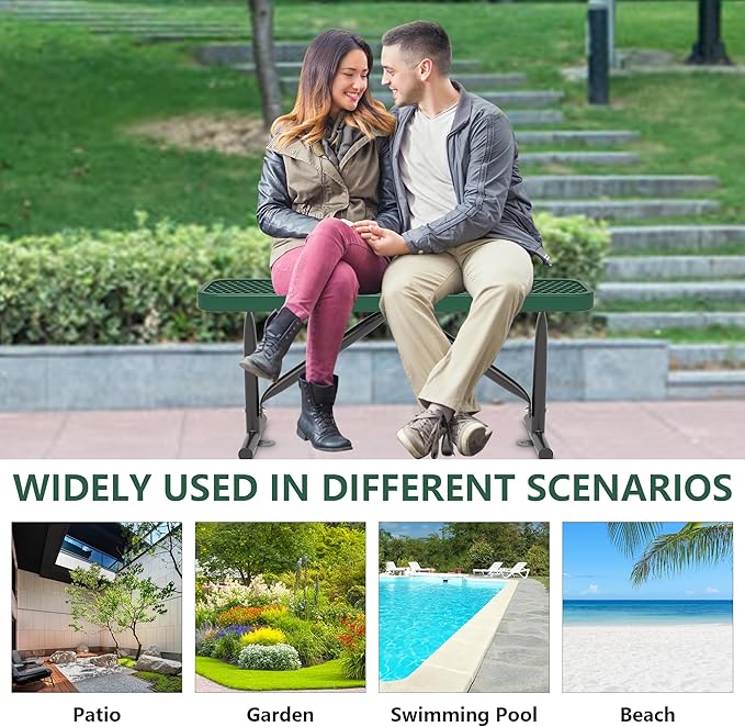 48" L Outdoor Steel Flat Bench, Heavy Duty Metal Park Bench for Outside, Expanded Metal, Commercial Benches Mesh Bench for Shopping Mall, Store, Lawn, Park, Patio, Deck, Garden (Green, 4FT)