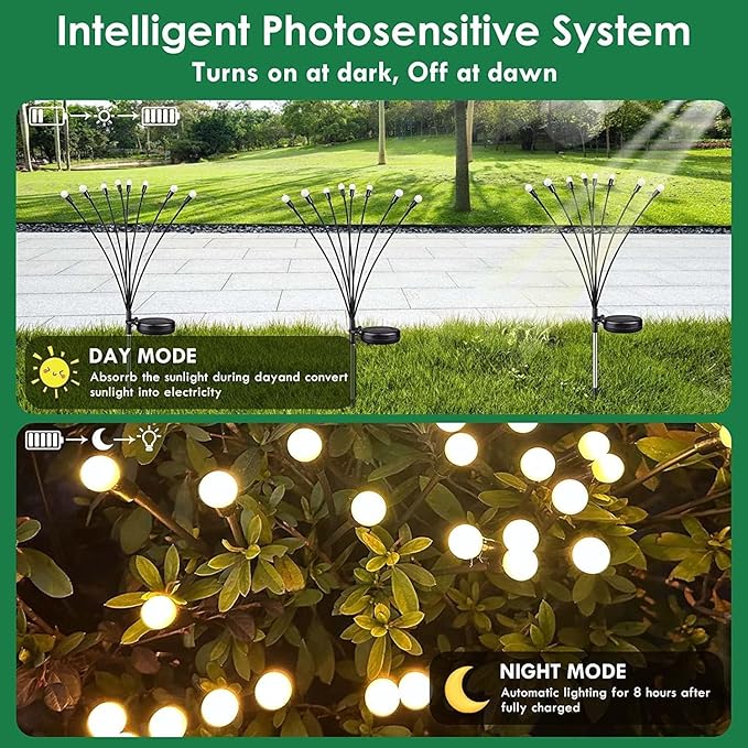 2025 Solar Lights Outdoor Waterproof , 10 Pack Solar Garden Lights, Solar Firefly Lights Outdoor Waterproof, Solar Twinkle Swaying Fairy Light for Yard Patio Pathway Garden Decoration (Warm White)