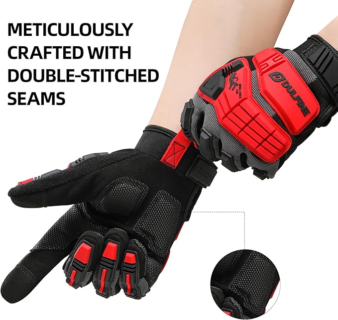 DULFINE Impact-Resistant Work Gloves Men, Heavy Duty Mechanic Gloves,Touch Screen,Ideal for Construction,Forestry, Oil Rig Drilling,Mechanic