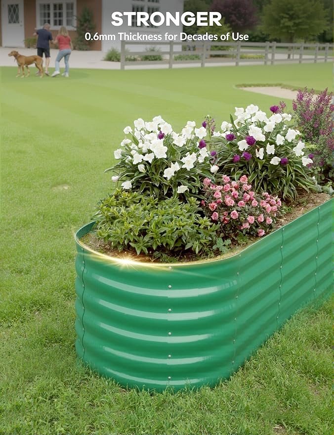 2 Pcs Raised Garden Beds Outdoor 8x2x1.5ft - Galvanized Steel Planter Box for Vegetables, Flowers, Rust-Resistant Garden Box, Easy Assembly Raised Beds, Durable Planters for Outdoor Plants, Green