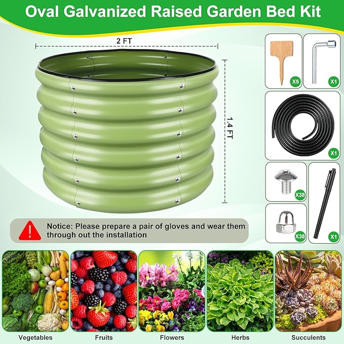 2x2x1.4ft Galvanized Raised Garden Bed, Deep Metal Garden Bed, Matcha Green Raised Garden Beds Outdoor, Raised Planter Box Kit for Vegetables, Flowers, Fruits