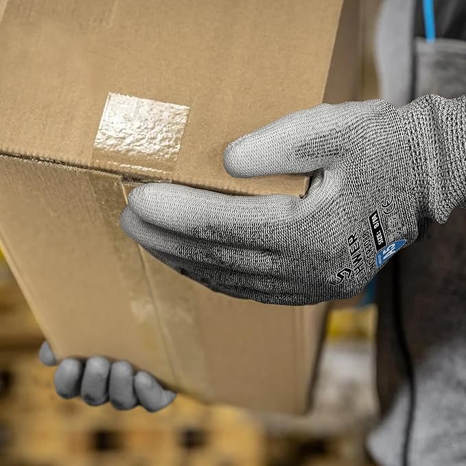 12 Pairs ANSI A5 Cut Resistant Work Gloves, Cut Proof Gloves with PU Coating, Used for Metal Fabrication, WoodWorking, Construction, Non Slip, Durable, S, CR3088