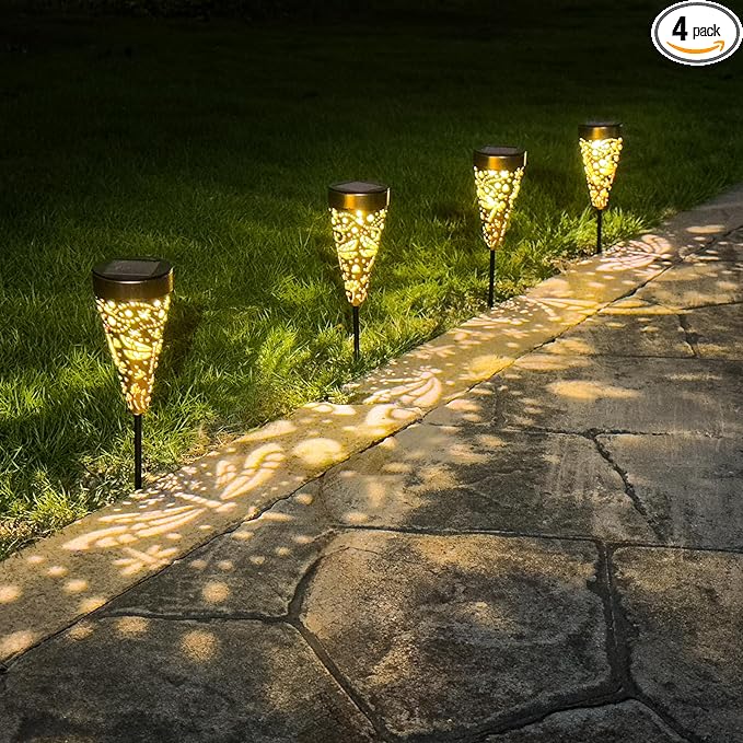 4-Pack Dragonfly Outdoor Decor Solar Pathway Lights, Metal Landscape Lighting for Outside Use: Patio, Yard, Lawn, Backyard, Walkway, Driveway – Gifts for Women, Mother, Grandmother