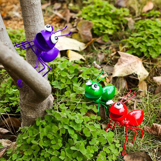 Sratte Metal Garden Decor Owl Ant Yard Art Wall Decor Outdoor Indoor Colorful Hanging 3D Fence Tree Decoration Cute Wall Sculpture for Home Garden Patio Porch Bedroom Kitchen(Ant, 6 Pcs)