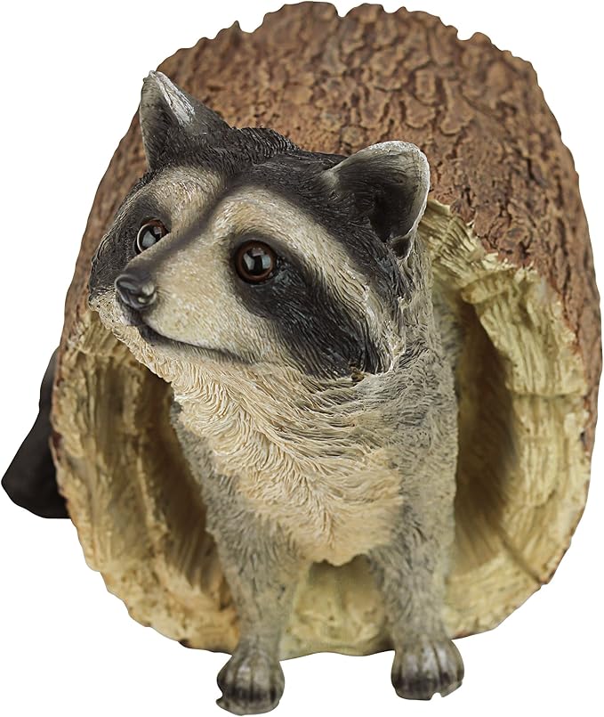 Design Toscano Bandit the Raccoon Indoor/Outdoor Garden Animal Statue, 10 Inch Long, Cast Stone Resin, Full Color Finish