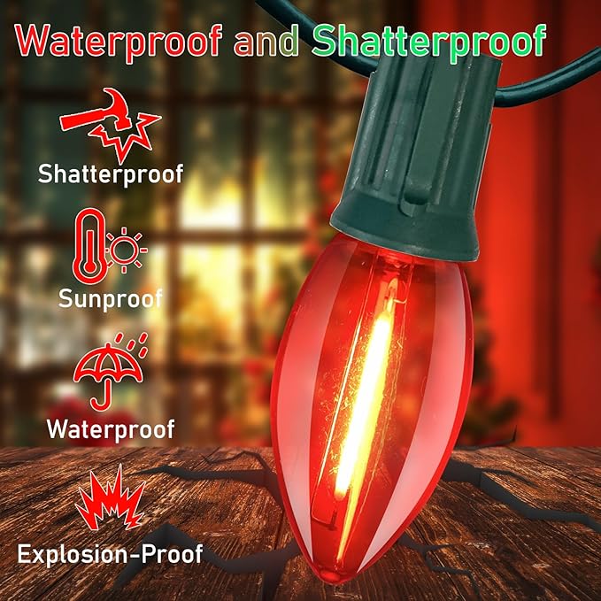 C9 LED Christmas Lights Outdoor,25FT Multicolored Christmas Lights with 26 Colorful Clear Multicolor LED Bulbs,Connectable Old Fashioned Christmas Lights for Garden Patio Xmas Tree Party Home Decor