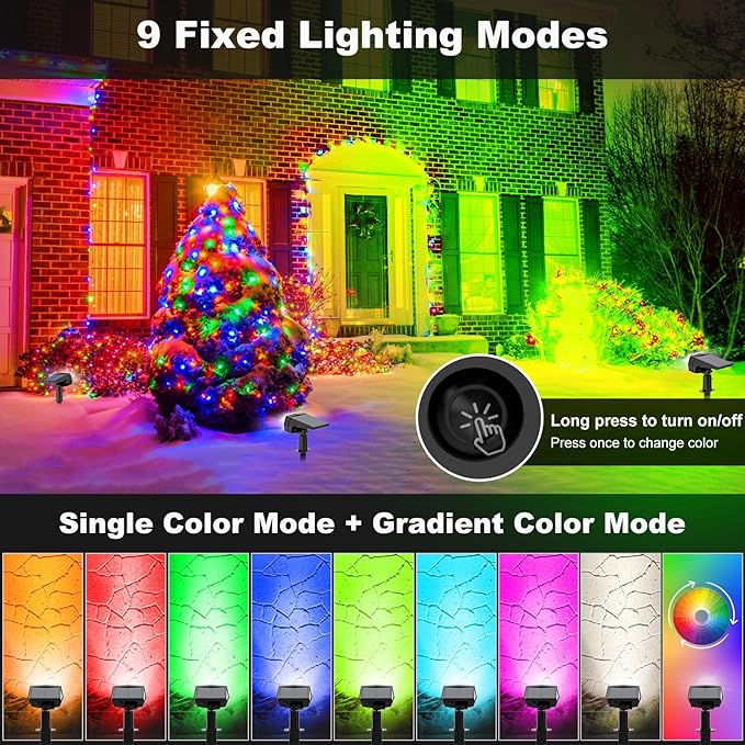 Fabrito Solar Color Changing Lights Outdoor, 9 Color Modes Landscape Spotlights, Dusk to Dawn Solar Powered Spot Lights for Outside, Solar Garden Lights for Yard, Pathway, Tree 10 Pack (Multicolor)