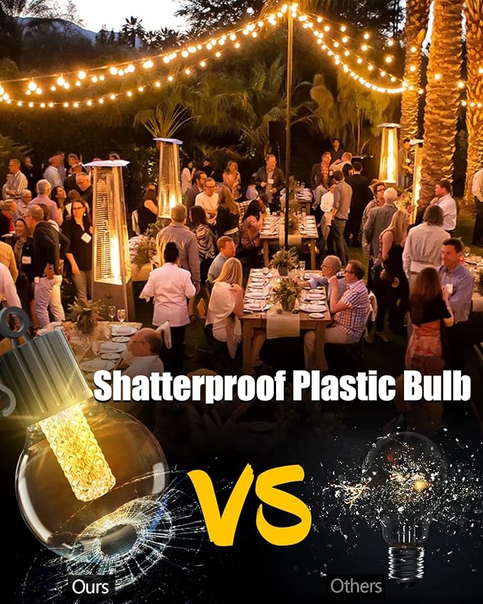 50FT Solar String Lights for Outside – Multicolor & Warm White G40 LED Bulbs, 8 Modes, Shatterproof Waterproof Solar Powered Outdoor String Lights with USB Charging, Patio Lights for Gazebo, Camping