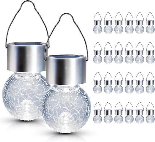 GIGALUMI 24 Pack Solar Outdoor Lights, Solar Hanging Lights for Christmas Decoration-Cracked Glass Solar Lights Outdoor Waterproof for Garden, Yard, Fence, Tree(Cold White)