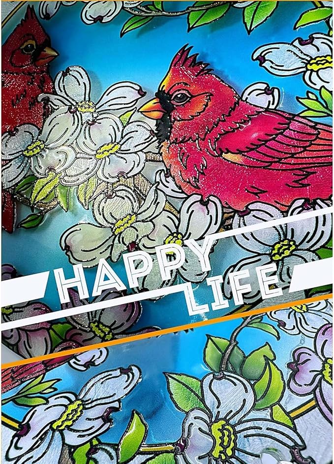 Cardinal Stained Glass Suncathers Window Hangings Color Glass Suncathers 6 inch Cardinal Colorful Glass Panel Sun Catchers for Cardinal Gifts, Home Garden Christmas Party Wedding Décor