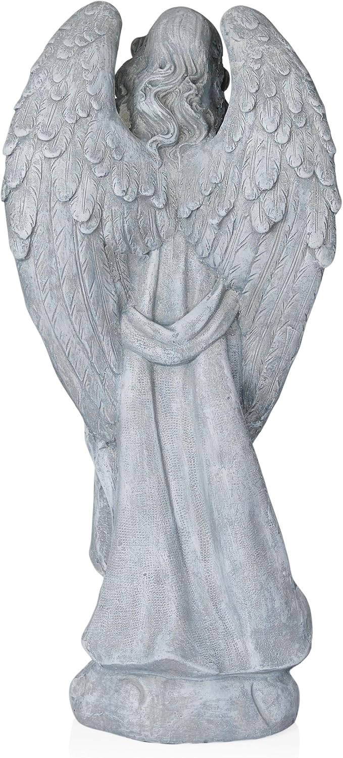 Alpine Corporation MCC832 Angel with Yellow Flower Wreath Statue, Meaningful Décor for Garden, Patio, & Lawn, 29" H, Multicolor
