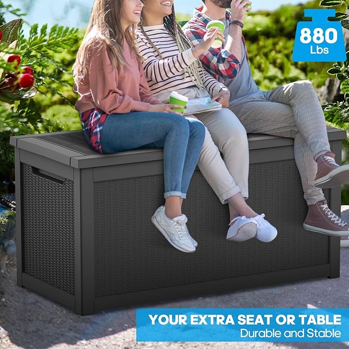 Extra-Large 320 Gallon Outdoor Storage Bin - Waterproof Resin Deck Box for Pool, Patio & Garden, Lockable Outdoor Deck Box for Cushions & Tools, UV-Resistant, Jet Black