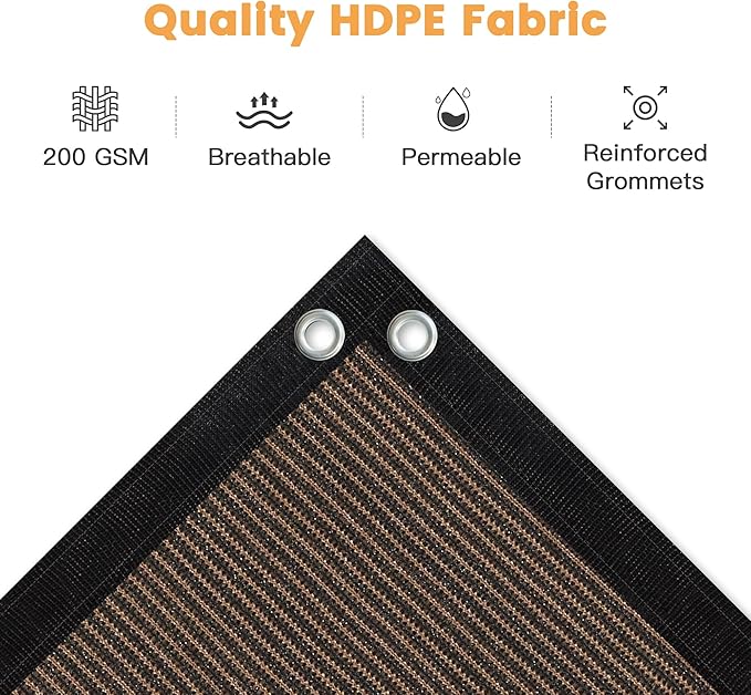 VICLLAX Shade Fabric Sun Shade Cloth with Every 2 FT Grommets for Patio Garden Pergola Cover Canopy 6x22 FT, Mocha