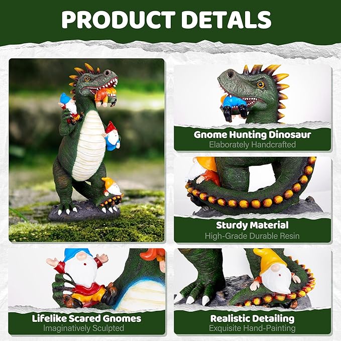Dinosaur Eating Gnomes Garden Decor Statue - Funny Dinosaur Gnome Massacre Outdoor Decor for Yard, Patio, Lawn Ornaments - Garden Gifts for Mothers Day, Housewarming, Festival