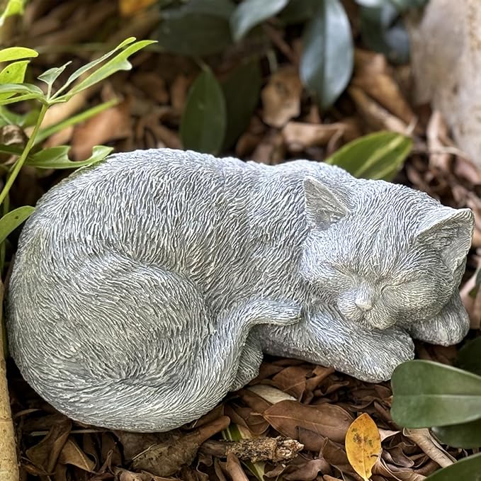 Cat Garden Statue Decoration, Memorial Stone Peaceful Sleeping Figurine for Patio Lawn Porch, 11.5" Cat Memorial Statue Grave Markers and Loss Pet Sympathy Gift