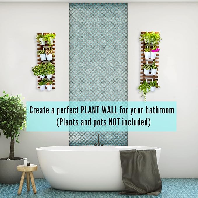 ShopLaLa Wall Planter-2 Pack Wooden Hanging Planters for Indoor Plants,Wall Mounted Plant Stand Ladder Outdoor Vertical Garden Balcony Unique Live Orchid Planter Large Dark Brown Wall Decorations