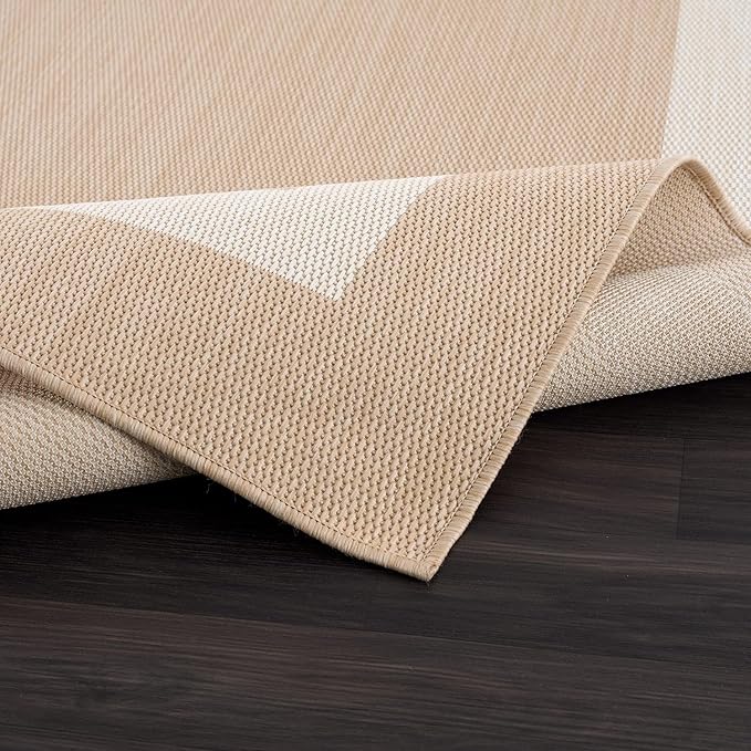 CAMILSON Outdoor Rug 6x9, Modern Outside Rugs for Patios Porches Waterproof Durable Washable Non-Shedding, Easy-to-Clean Indoor Outdoor Area Carpet (6 x 9, Bordered - Beige/White)