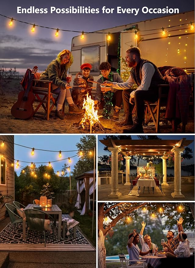 190FT Outdoor String Lights for Patio with 62 Shatterproof S14 Vintage Edison Bulbs, Waterproof Outside Hanging Lights for Backyard Deck Garden Party Xmas Decor, 2700K