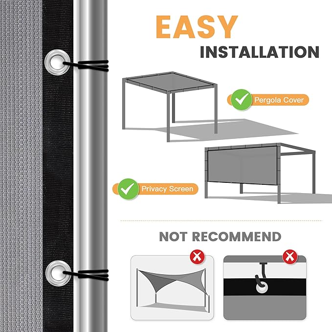 VICLLAX Shade Fabric Sun Shade Cloth with Every 2 FT Grommets for Patio Garden Pergola Cover Canopy 6x9 FT, Light Grey