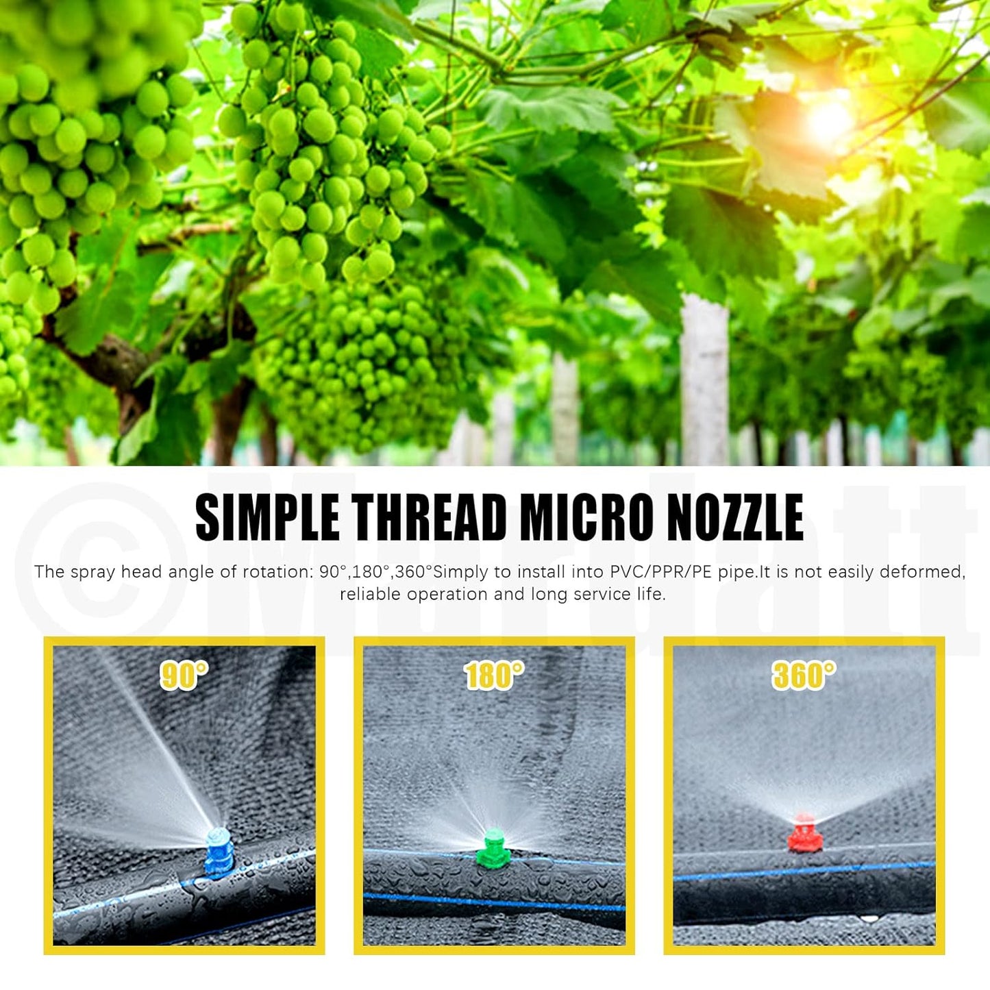 152Pcs Drip Irrigation Barbed Connectors Fittings Kit for 1/4" Tubing Includes 90/180/360 Angle Atomizing Sprinkler Sprayer and Barbed Connector for Agriculture Hydroponic Garden Lawn