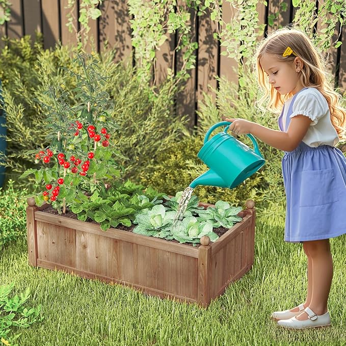 HAPPYGRILL Wood Raised Garden Bed, 46” x 24” x 16” Rectangular Flower Box w/Drainage Holes for Growing Vegetables, Flowers, Herbs, Outdoor Planter Box for Backyard Garden Lawn