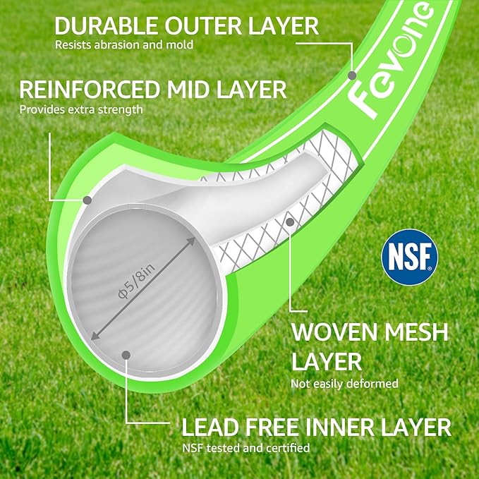 Fevone 100 ft Garden Hose, Heavy Duty Water Hose, Hybrid Polymer, Kink Resistance, Flexible, Durable, Leak Free, Aluminum Fittings, 3/4" GHT, 5/8" ID, 600 Psi, Drinking Water Safe