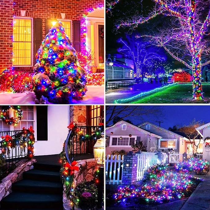 btfarm 4 Pack Solar String Lights Outdoor, Extra Long 480LED 156Ft Solar Christmas Lights Outside Waterproof, 8 Modes Solar Powered Tree Twinkle Light for Garden Yard Patio Party Decoration,Colorful