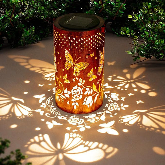 Butterfly Solar Lanterns Outdoor Hanging, Hollowed-Out Metal Waterproof LED Garden Decor Light for Patio Yard Pathway Lawn Front Porch, Christmas Thanksgiving Birthday Gifts for Women Mom Grandma