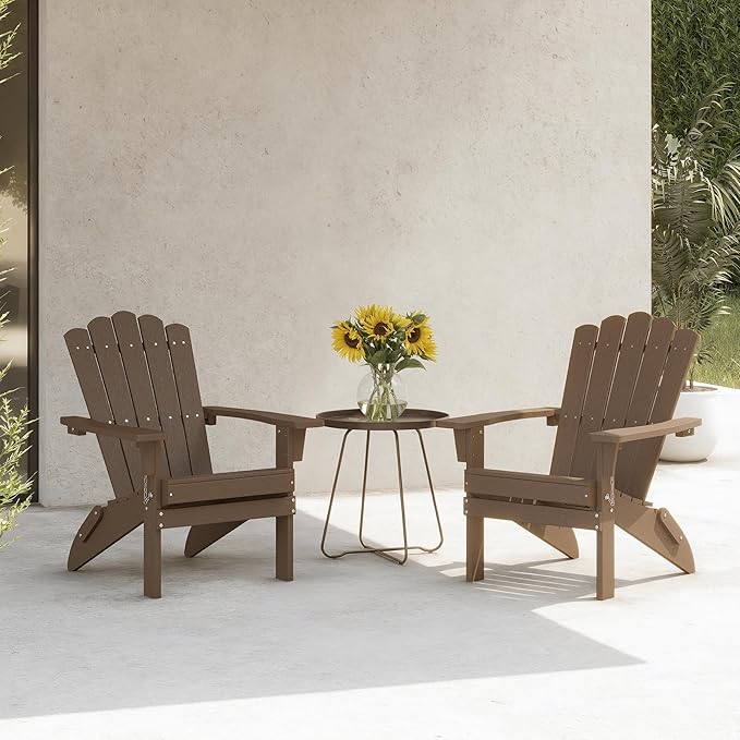 Folding HDPE Adirondack Chair, Weather-Resistant Patio Chair with Wide Armrests & High Backrest, Fire Pit Chair for Garden, Backyard, Porch,Coffee