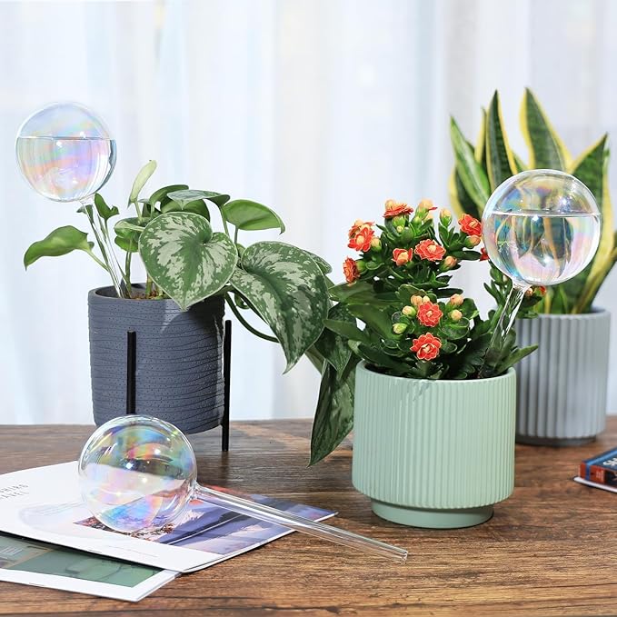 13 oz Up 2 Weeks Extra Large Plant Self Watering Globes, Light Iridescent Glass Water Bulbs for Indoor Plants, Vacation Watering System, Self-Watering Stakes, Automatic Plant Waterer, 2 Pack
