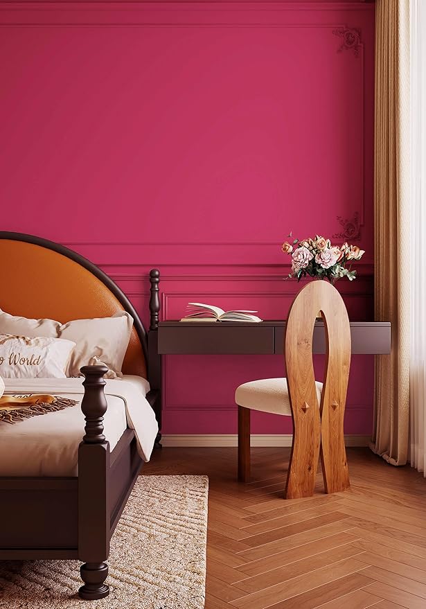 Dimoon 118''x17.7'' Pink Peel and Stick Wallpaper Contact Paper Modern Self Adhesive Wall Paper Removable Renter Friendly Textured Solid Color Shelf Cabinet Vinyl Roll (118''x17.7'',Rose Red)