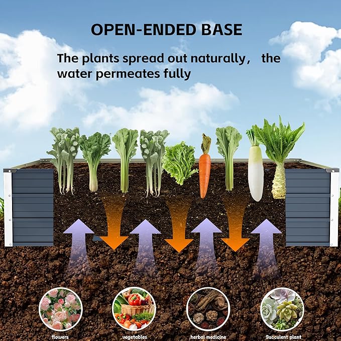 Galvanized Raised Garden Bed 6x4x1.3ft, Durable Elevated Flower Bed, Rust-Proof Metal Garden Bed for Vegetables, Fruits, Flowers & Herbs