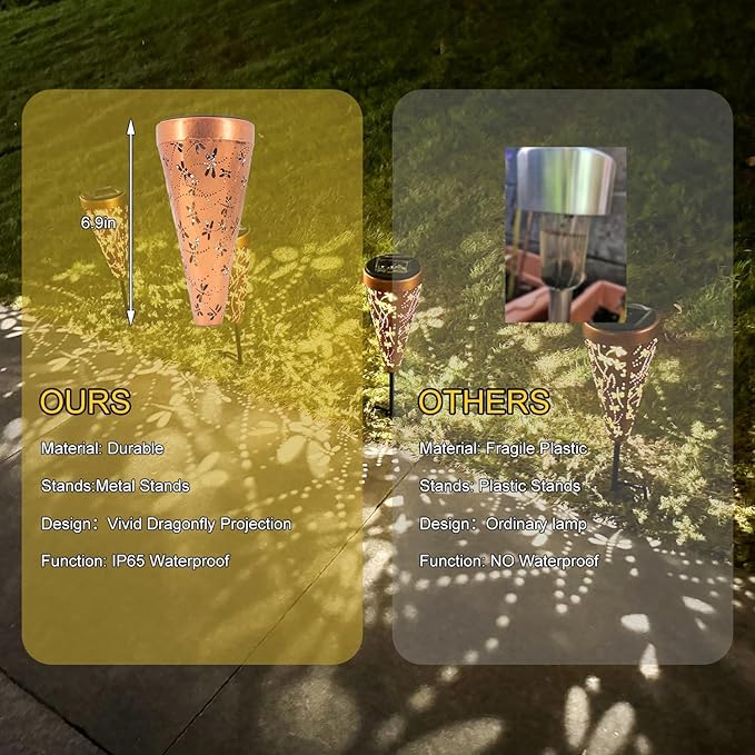 DIBIEECN 6 Pack Dragonfly Solar Pathway Lights Outdoor,Metal Garden Decorations Outdoor Lights with Patterns and Warm Light,Waterproof Landscape Lighting for Path Patio Backyard Walkway Yard