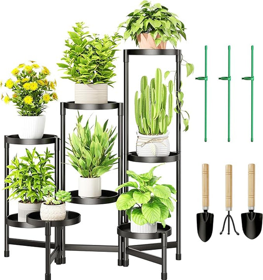 8 Tier Metal Plant Stand Indoor, Rotatable Corner Plant Shelf Outdoor, Tiered Flower Pot Display Stand, Multiple Plants Holder for Patio Living Room Balcony Garden Home Decor - Black