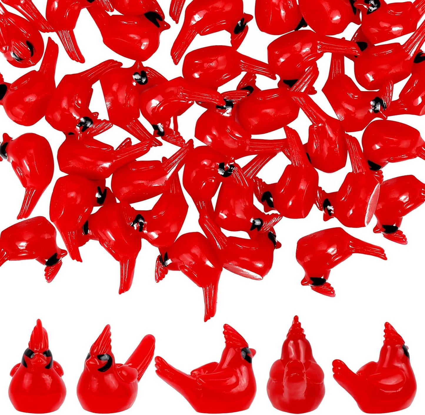 100 Pcs Mini Resin Red Cardinal Bird Figurines – Tiny Cardinal Ornaments for Christmas, Cake Toppers, Garden Crafts, Dollhouse, Fairy Micro Landscape, Party and Home Decorations