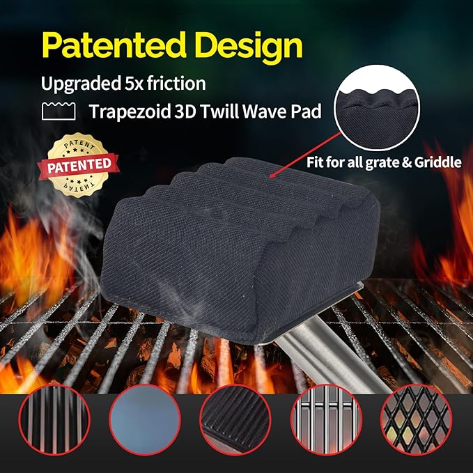 Grill Brush Bristle Free,Unique Wave pad for Cast Iron/Stainless-Steel Grates, (Only Replaceable Cleaning Head No Grill Brush)