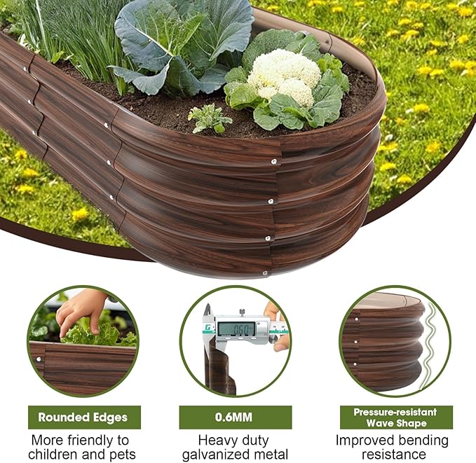 8x2x1ft Oval Galvanized Raised Garden Bed Outdoor 9-in-1 Large Metal Modular Planter Box Raised Beds for Gardening,Vegetables,Fruits,Flowers & Herbs (Brown)