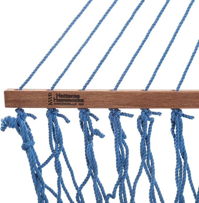 Hatteras Hammocks Deluxe Coastal Blue Duracord Rope Hammock with Free Extension Chains & Tree Hooks, Handcrafted in The USA, 450 LB Weight Capacity, 13 ft. x 60 in