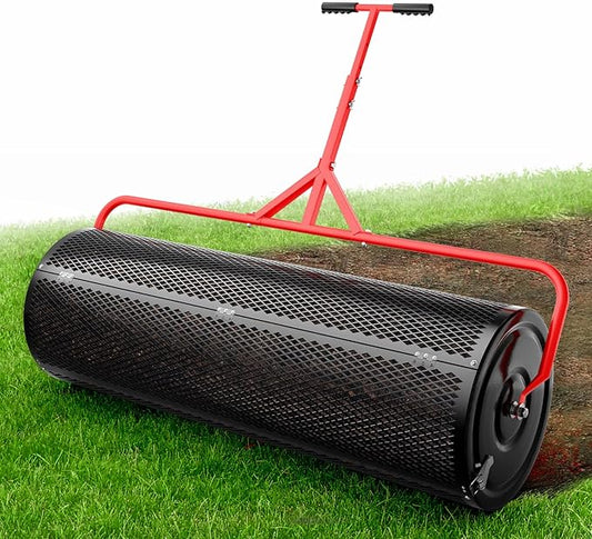 Compost Peat Moss Spreader for Lawn, 44 Inch Compost Roller Spreader with Adjustable T-Shaped Handle, Upgraded Side Clasps, Durable Lightweight Metal Roller, Lawn Garden Yard Care