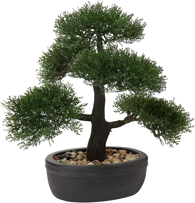 Artificial Bonsai Tree Juniper Faux Plants Indoor Small Fake Plants Decor with Black Plastic Pots for Home Table Office Desk Bathroom Shelf Bedroom Living Room Farmhouse Decorations